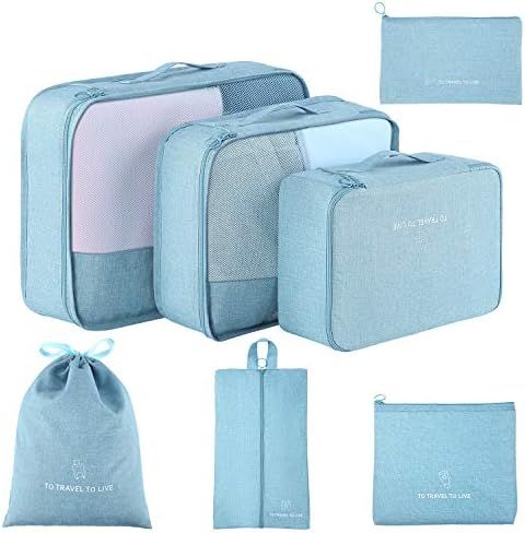 Packing Cubes for Travel 7 Set, Luggage Packing Organizers with Shoe Bag and Toiletry Bag (Blue) | Amazon (US)