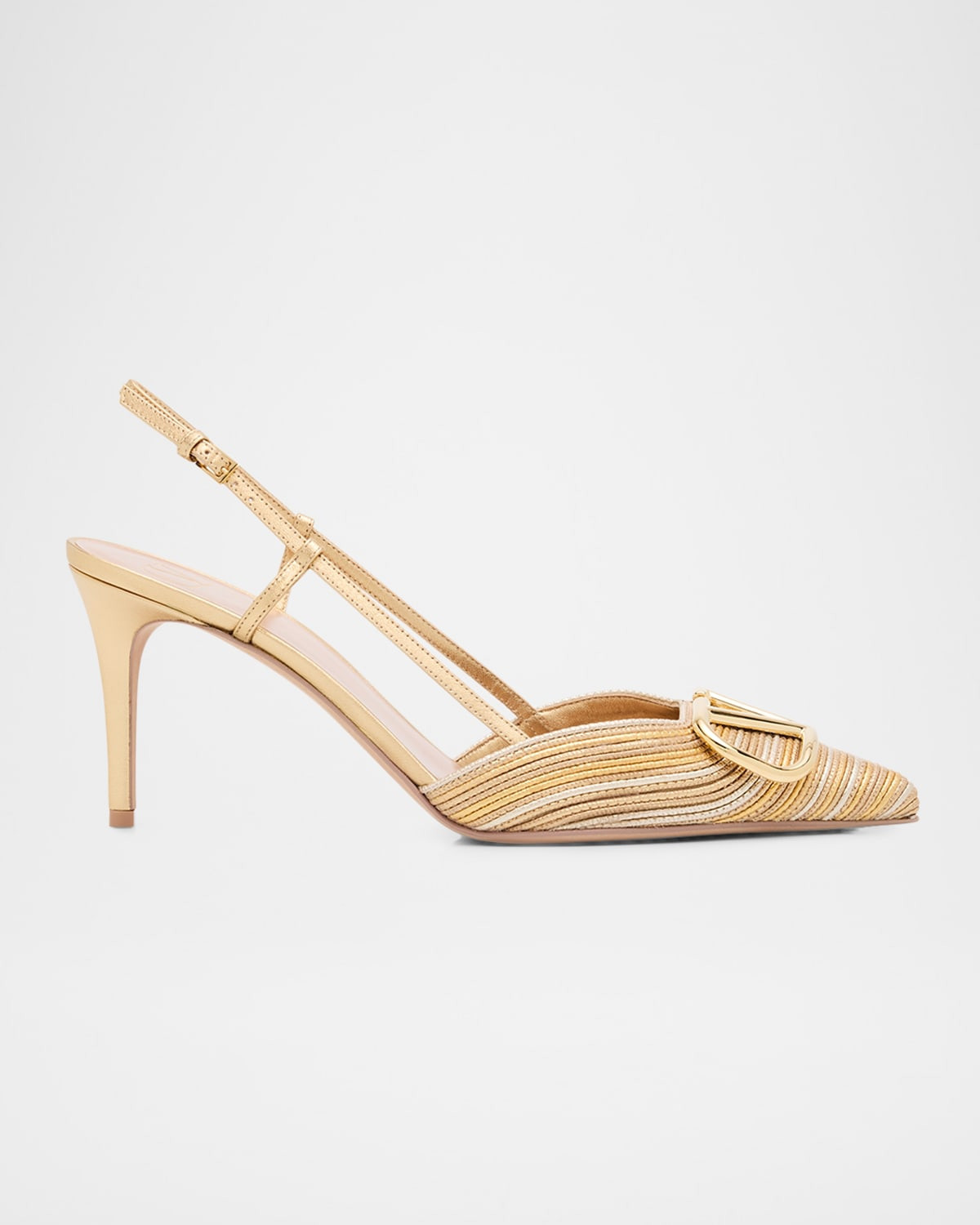80mm VLogo Signature Metallic Slingback Pumps with Cornely Embroidery | Neiman Marcus