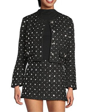 Gianni Bini Brielle Rhinestone Embellished Coordinating Tweed Jacket - 8 | Dillard's