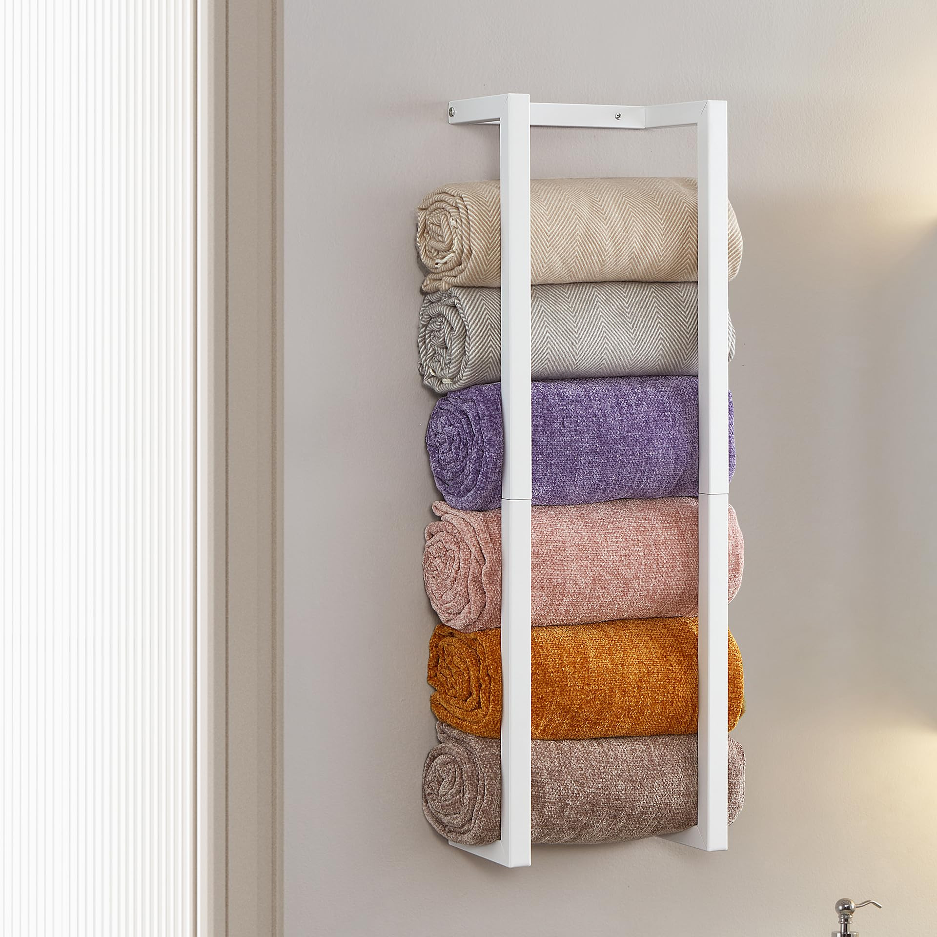 Towel Rack for Rolled Towels, Towel Rack for Bathroom,Wall Mounted Metal Bathroom Organizer, Bath... | Amazon (US)