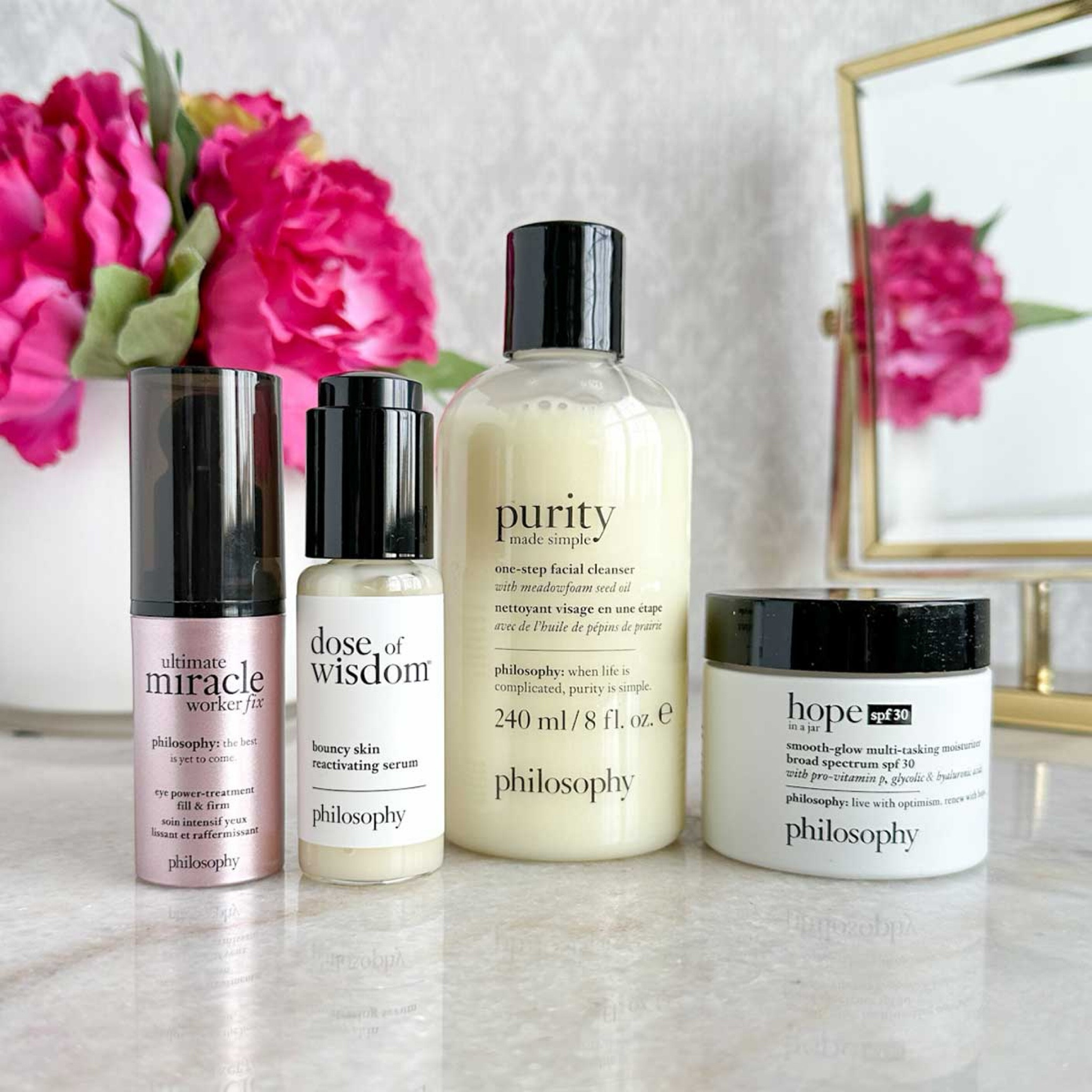 #ad
I've had a lot of requests to share my favorite @LovePhilosophy skincare products, and I thought what would be better than to actually share a complete, easy to follow skincare routine?  

One of my favorite things about Philosophy is how they incorporate active ingredients into their products.  They pretty much pack them in there, but they manage to keep the products gentle enough for anyone to use.  The eye cream has patented bi-retinoid, soy peptide extracts and hyaluronic acid. The cream is formulated with hyaluronic acid and a gentle dose of glycolic acid to leave skin hydrated, smoothed and protected, thanks to the broad spectrum spf 30. 

I'm sharing more details today over on my Instagram stories, but these 4 products together are a great, easy to follow routine.  Everything is 30% off until 12/13 for Green Monday!

#skincare #beauty #lovephilosophy #ltkbeauty #ltkover40 

#LTKbeauty #LTKsalealert #LTKfindsunder50