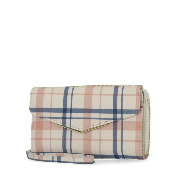 Time and Tru Women's Ainsley Bulk Clutch Wallet Vinyl Plaid Print | Walmart (US)