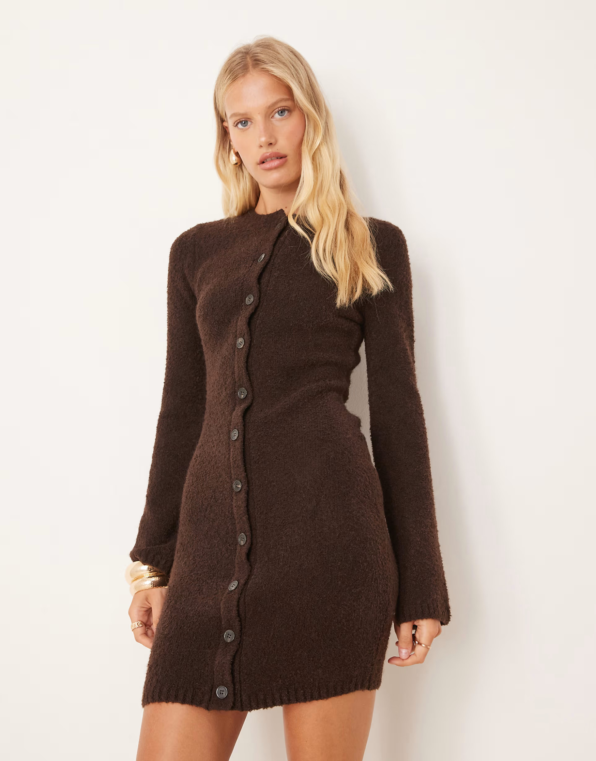 Pretty Lavish boucle knit mini dress in brown | ASOS (Global)