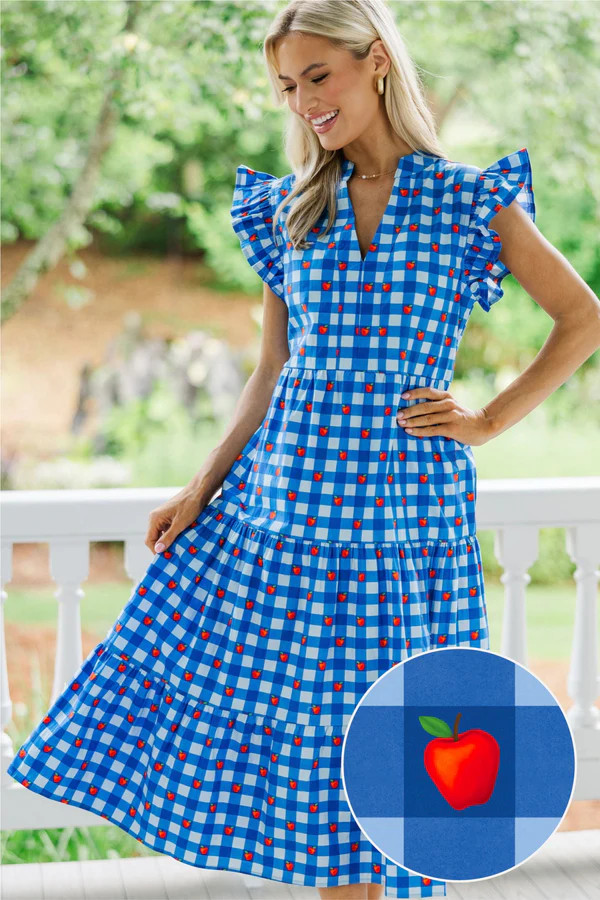 Created Beauty Blue Apple Gingham Midi Dress | The Mint Julep Boutique