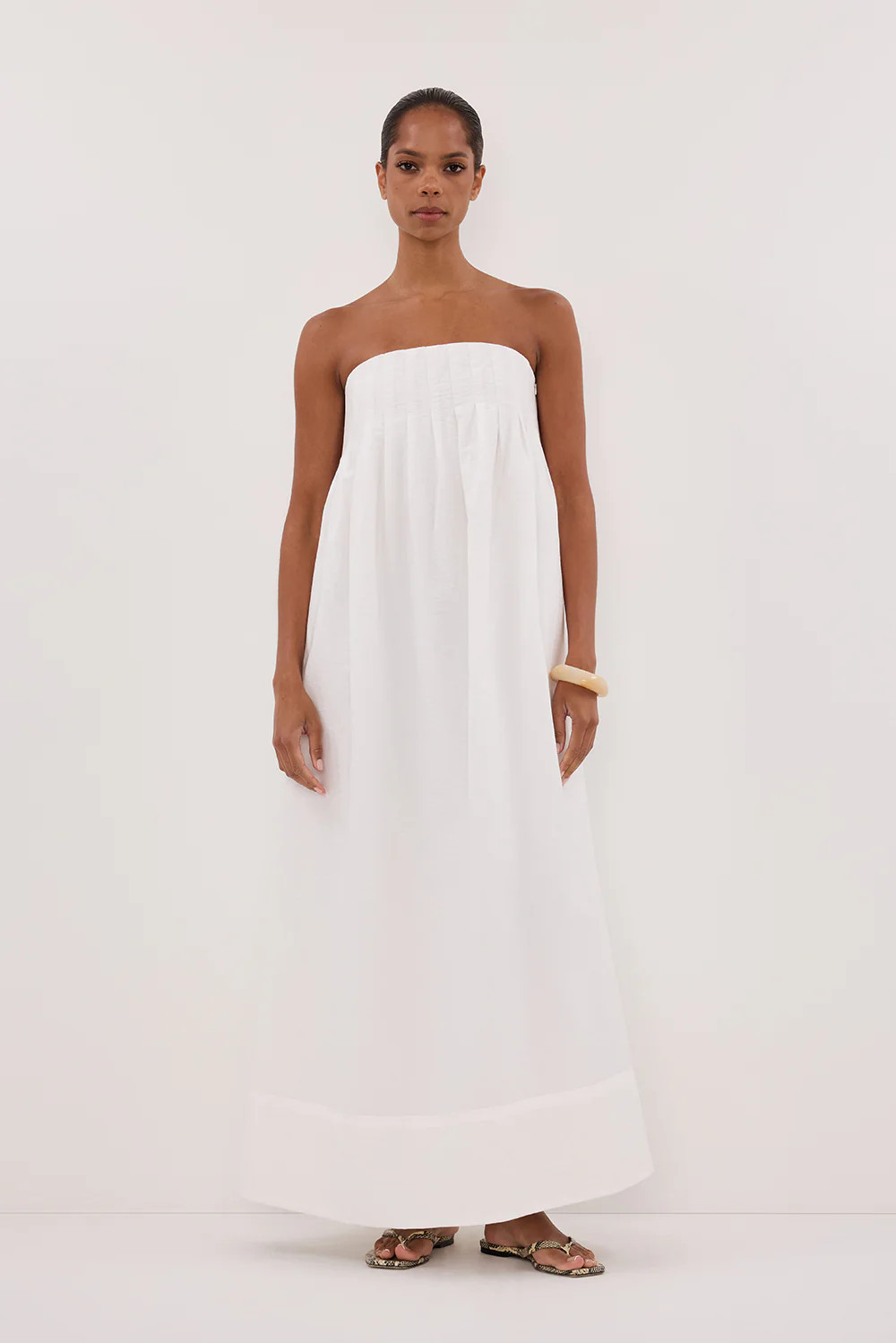MORGAN WHITE STRAPLESS MIDI DRESS | DISSH