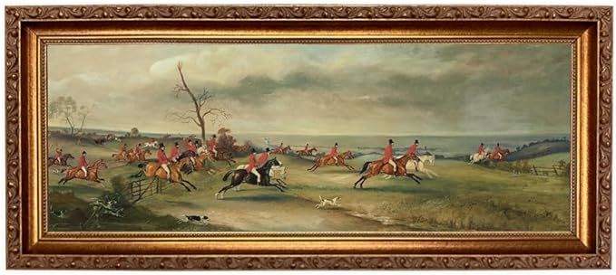 Fox Hunt Panoramic Landscape Scene Framed Oil Painting Print on Canvas English Country Equestrian... | Amazon (US)