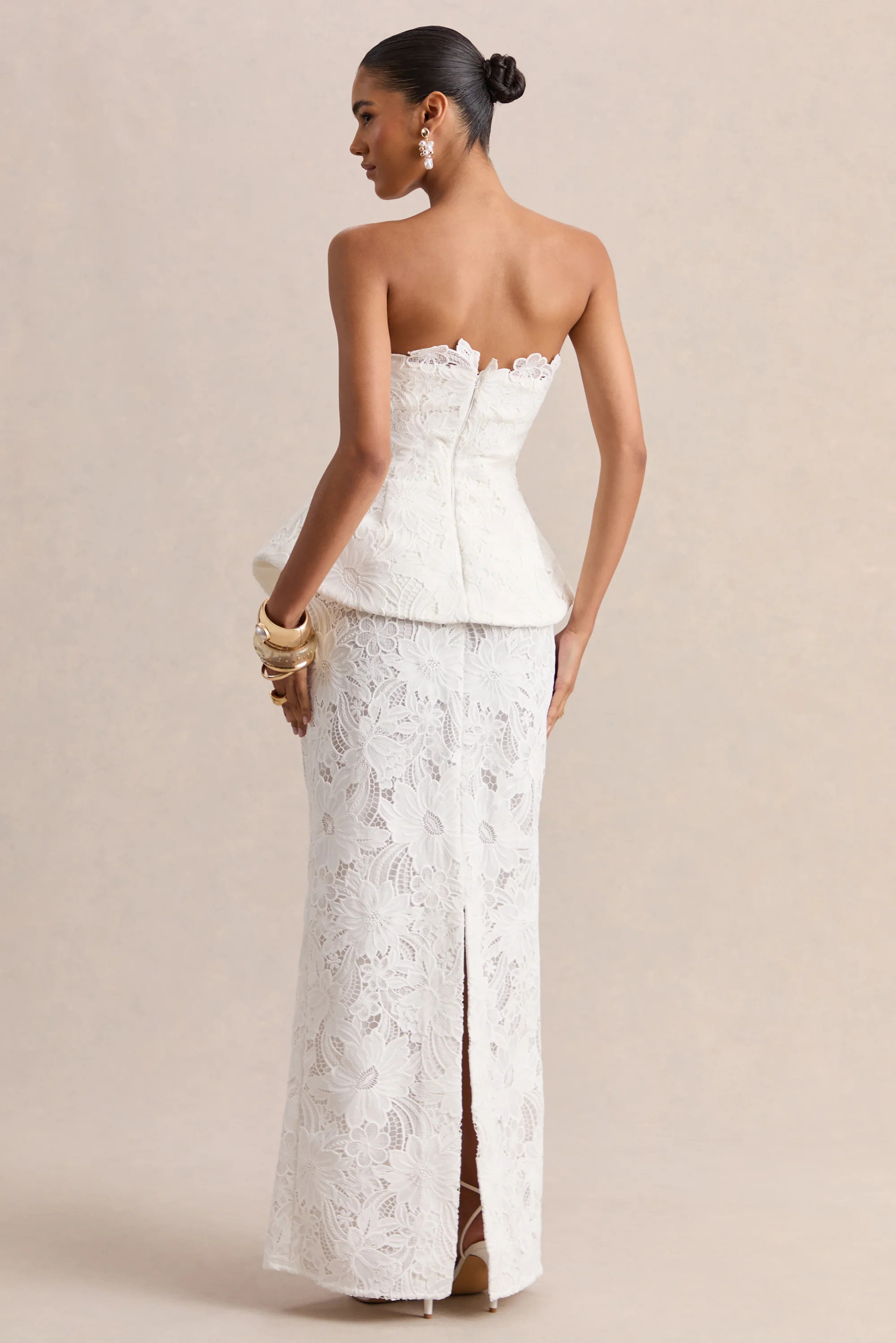 Delvine | White Lace Bandeau Corset Maxi Dress | Club L London