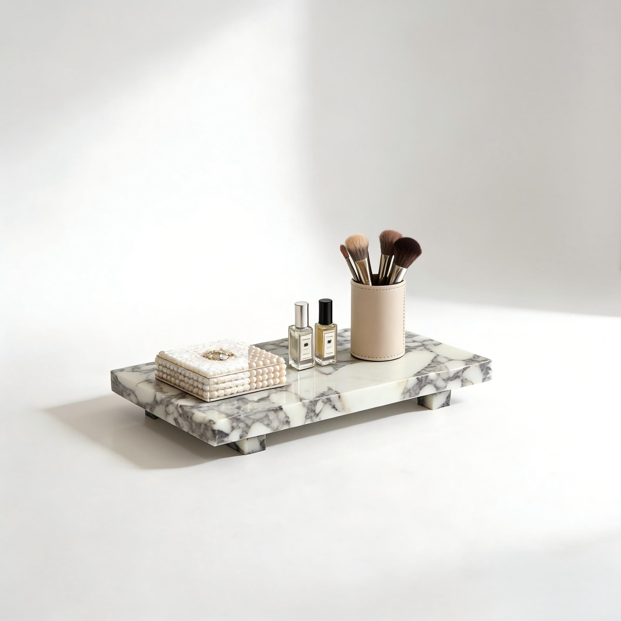 White Marble Display Stand with Decorative Vase, Elegant Vanity Organizer for Bathroom Counter an... | Amazon (US)