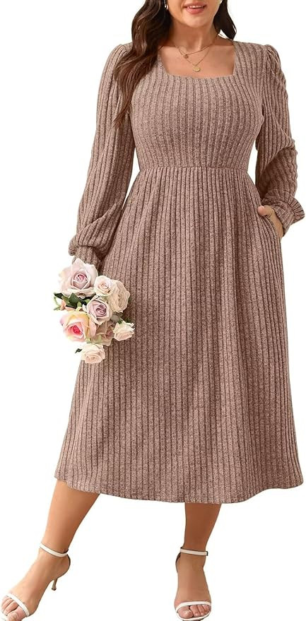 BELAROI Plus Size Dresses for Curvy Women Maxi Sweater Dress Long Sleeve Midi Fall Winter Outfits... | Amazon (US)