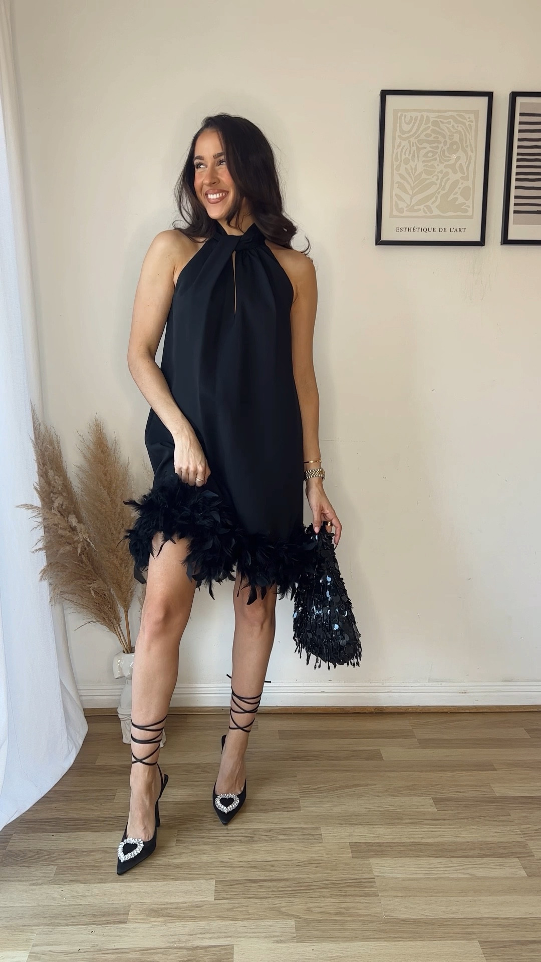 Black feather hem shift mini dress curated on LTK