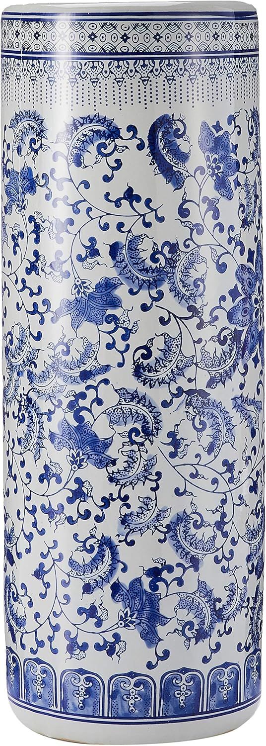 Oriental Furniture 24" Floral Blue & White Porcelain Umbrella Stand | Amazon (US)