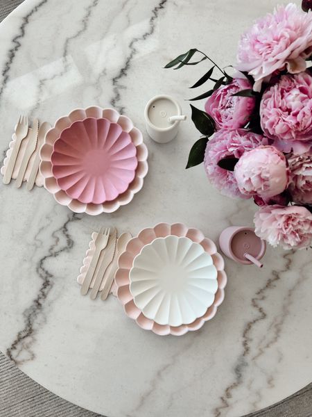 Napkins, silicone cups and plates for baby girls birthday party! It has been so fun to plan I love the pink plates and neutral wooden utensils! 

#LTKstyletip #LTKbaby #LTKparties