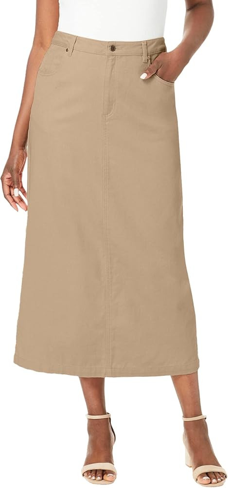 Jessica London Women's Plus Size Classic Cotton Denim Midi Skirt 100% Cotton | Amazon (US)