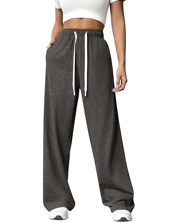 PINSPARK Wide Leg Sweat Pants High Waisted Baggy Sweatpants Casual | Amazon (US)