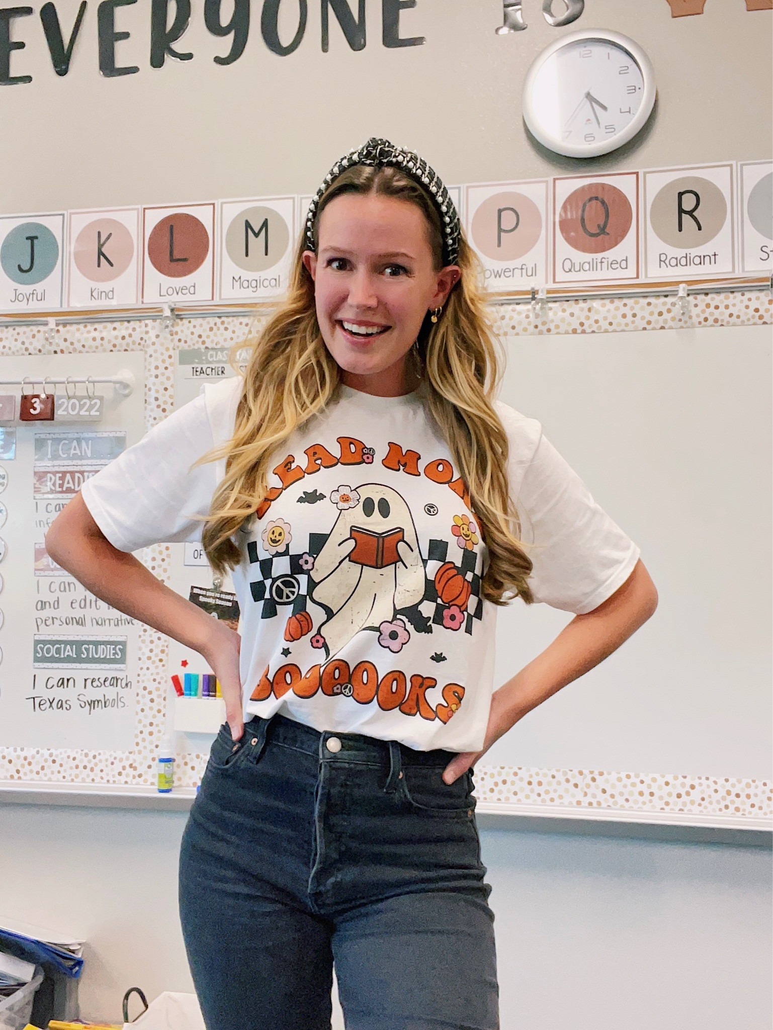 Spooky Vibes are in Full Force! #teachertee #spookyseason #ootd #teacherstyle
