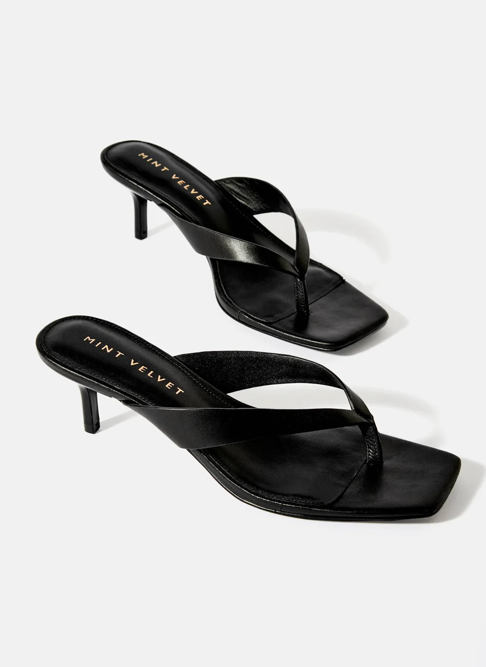Betty Black Leather Flip Flop Heels | Mint Velvet