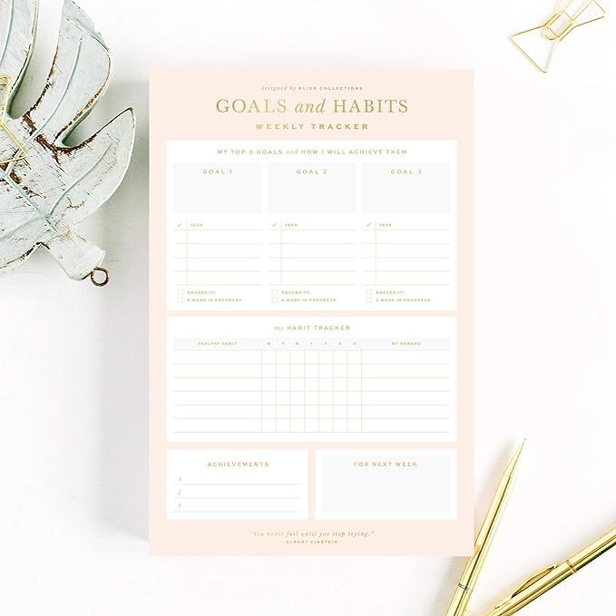 Bliss Collections To Do List Notepad with 50 Tear-Off Sheets, 6 x 9 Gold Checklist for Organizing... | Amazon (US)