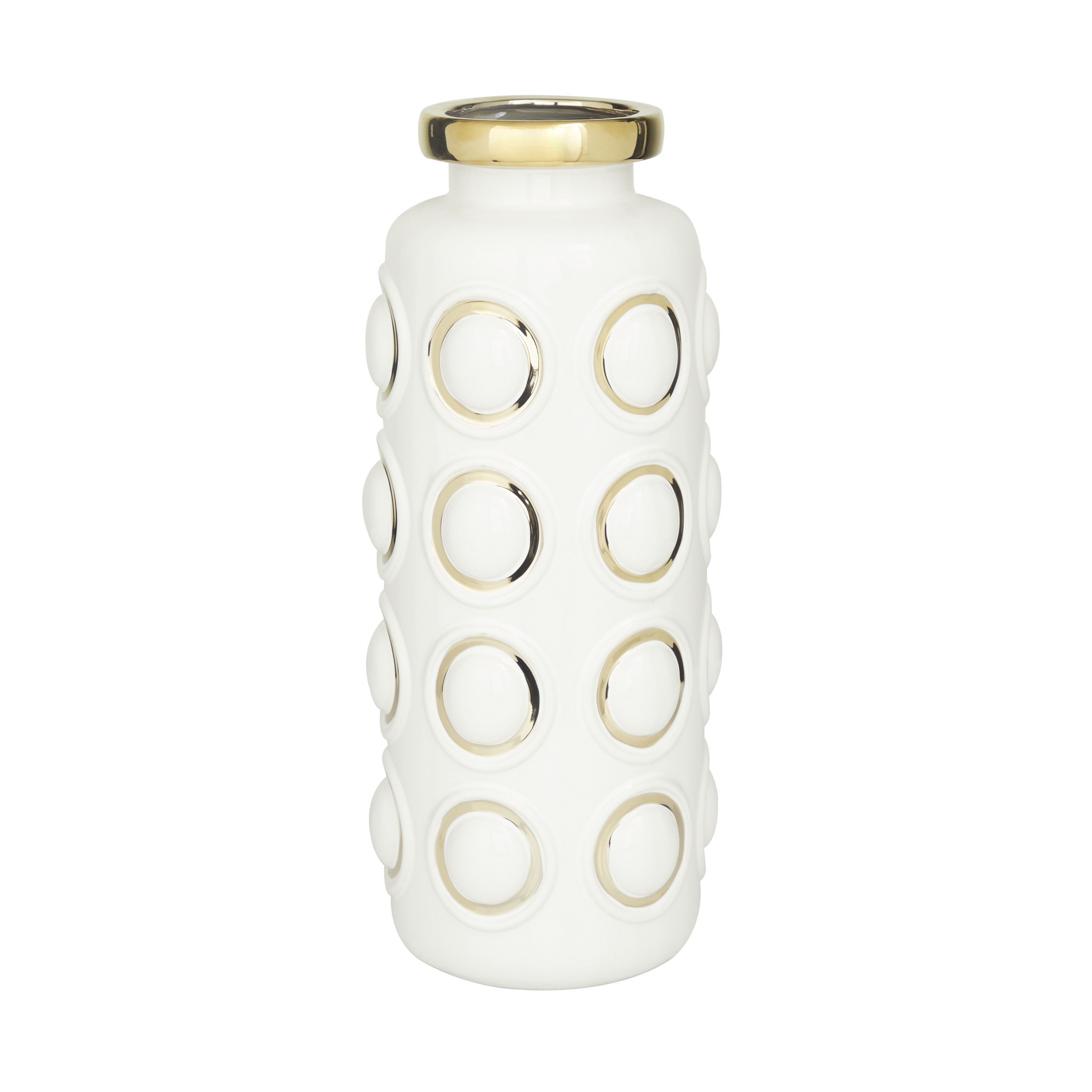 CosmoLiving by Cosmopolitan 16" White Ceramic Vase with Gold Circle Accents | Walmart (US)