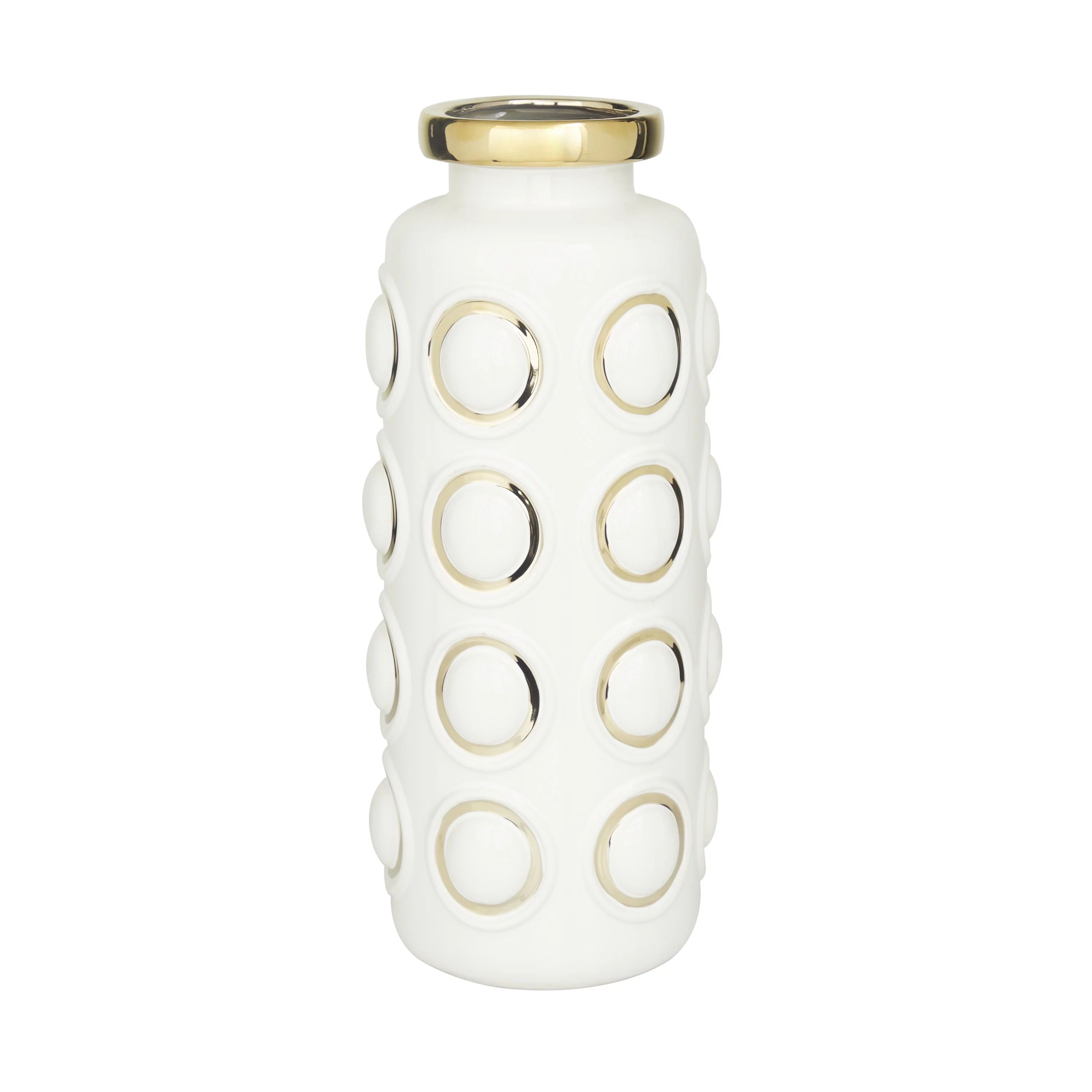 CosmoLiving by Cosmopolitan 16" White Ceramic Vase with Gold Circle Accents | Walmart (US)