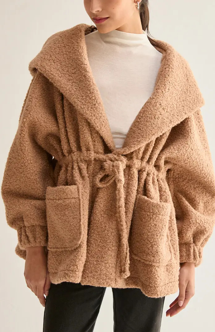 Cinched Waist Hooded Boucle Jacket | Nordstrom