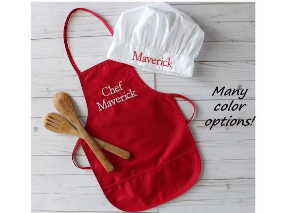 personalized kids apron and chef's hat set, apron for kids, embroidered, kids chef apron, kids ch... | Etsy (US)