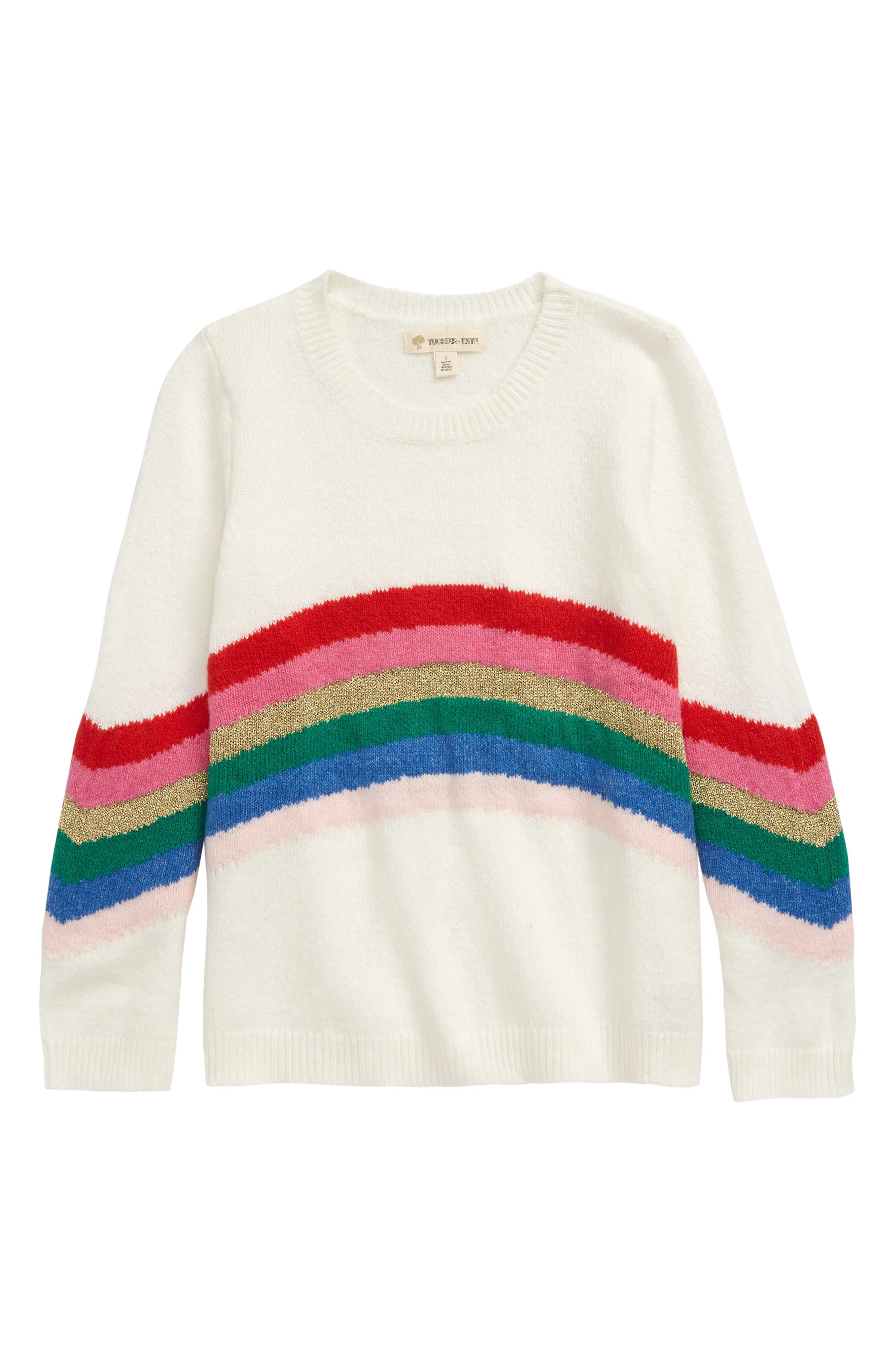 Tucker + Tate Rainbow Stripe Sweater, Size 2 in Ivory Egret Rainbow at Nordstrom | Nordstrom