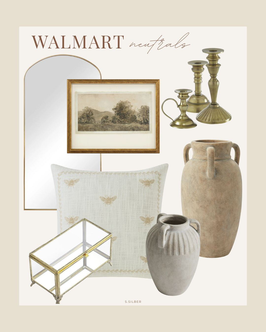 Affordable neutral decor from Walmart!

mirror, wall art, vases, glass decorative box, pillow cover, candle holders, Stefana Silber 

 #LTKSeasonal #LTKHome #LTKFindsUnder50