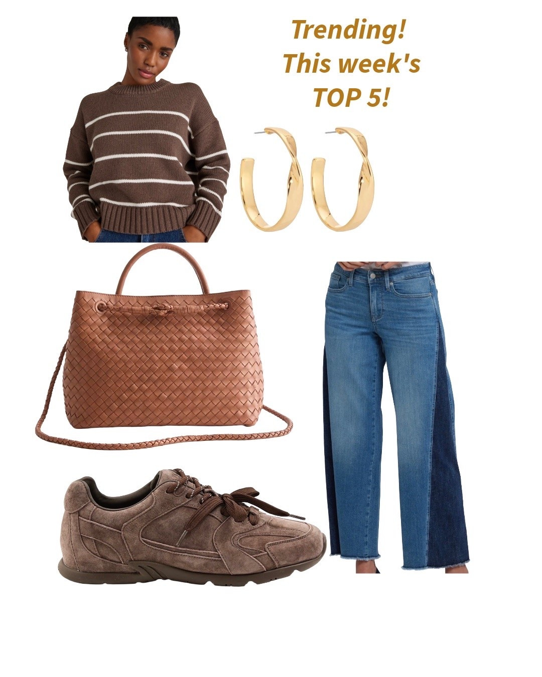 What my followers are loving this week! #fallstyle #trending #suedesneakers #goldhoops #leatherwovenbag

#LTKSeasonal