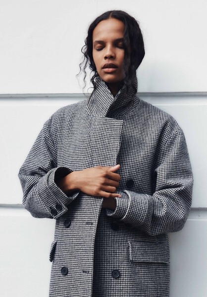 Rose Check Double Breasted Wool Blend Coat | Hush UK