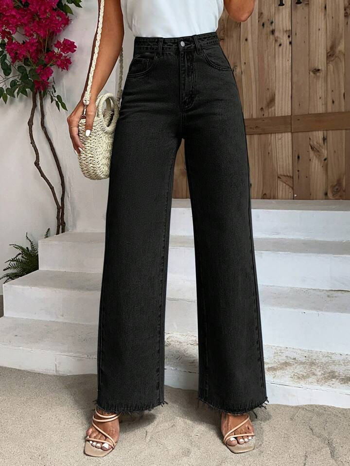 SHEIN Frenchy Solid Wide Leg Jeans | SHEIN