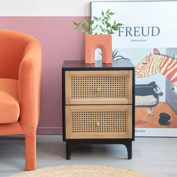 Pollard 2-drawer Woven Cane Front Accent Nightstand With Brass Knobs | Wayfair Professional