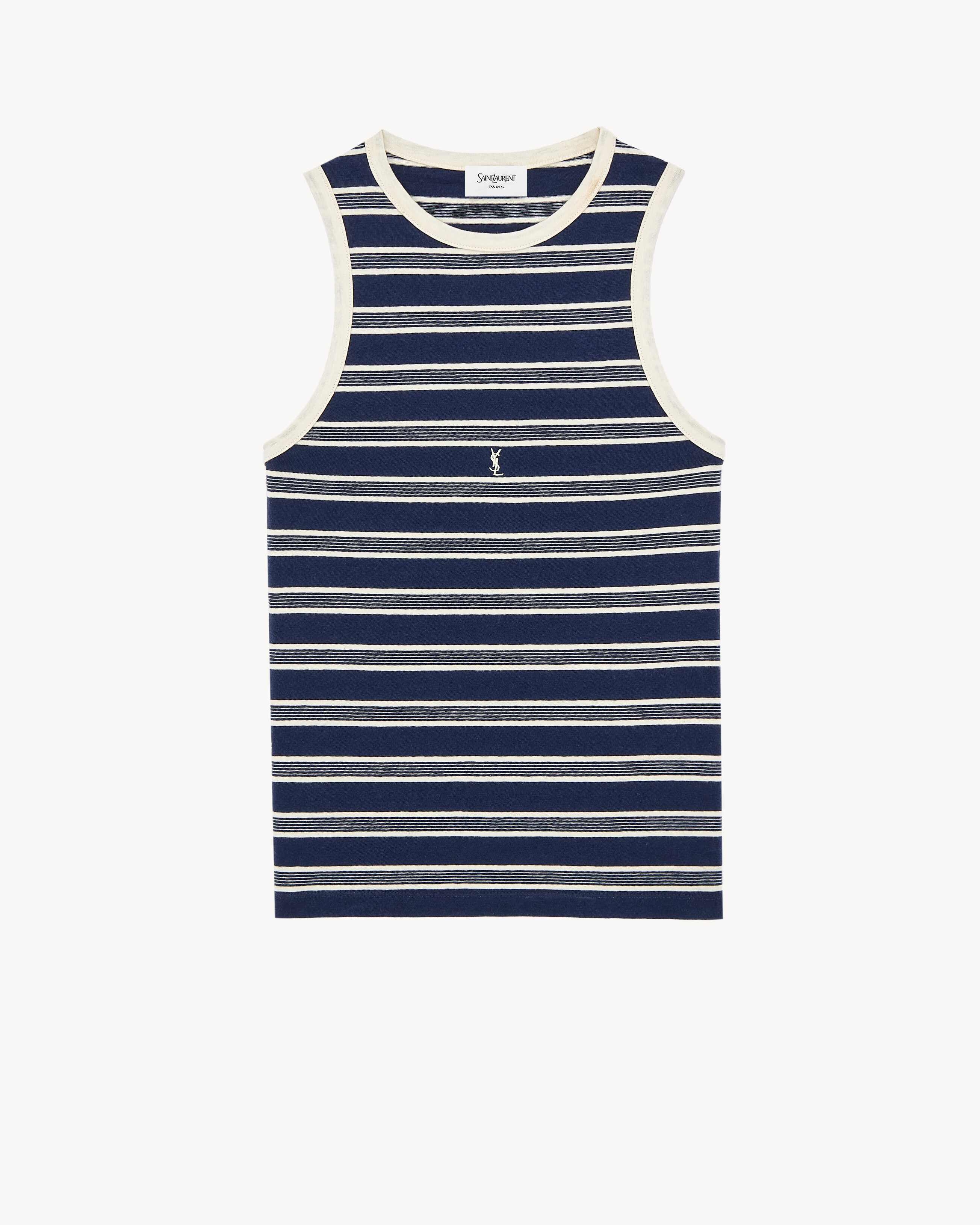 tank top with a round neck and CASSANDRE embroidery at the front. | Saint Laurent Inc. (Global)