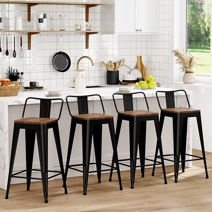 WENTMENT Bar Stools Set of 4 Counter Height Bar Stools Metal Barstools with Removable Back 30" Ki... | Amazon (US)
