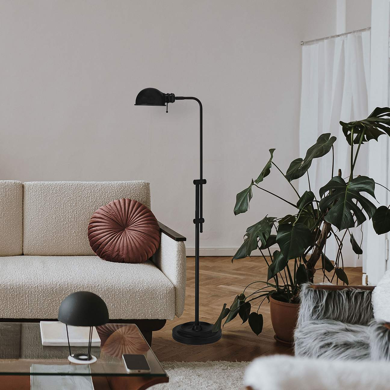 Fedora Matte Black Adjustable Pharmacy Floor Lamp - #949G2 | Lamps Plus | Lamps Plus