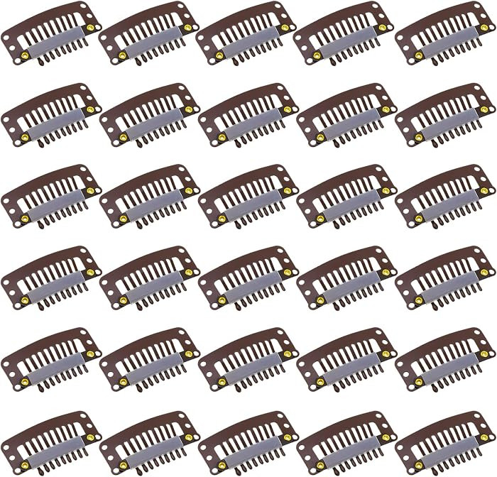 WILLBOND 30 Pieces 32 mm 9-teeth Hair Extension Clips Hair Extension Wigs Snap Clips Comb Small S... | Amazon (US)