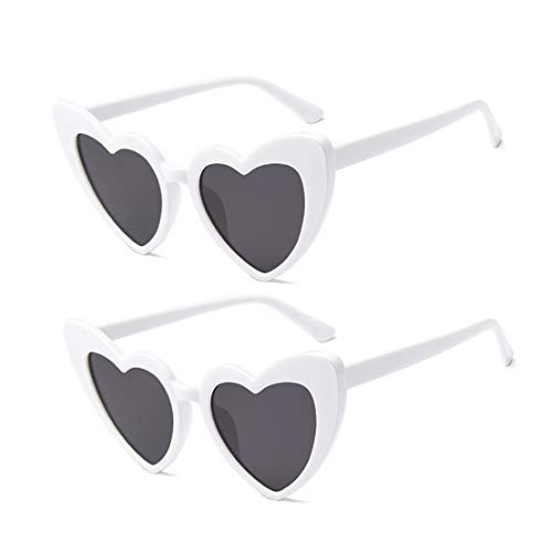 JUSLINK Heart Shaped Sunglasses for Women,Vintage Cat Eye Mod Style Retro Glasses (2 White) | Amazon (US)