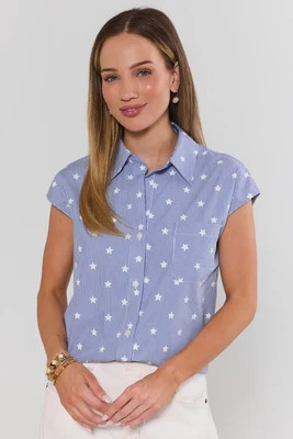 Stacey Striped Star Button Up Top | Avara