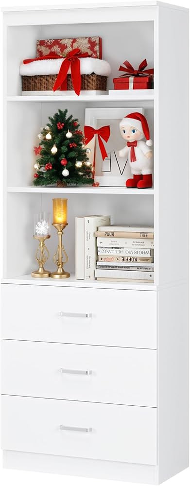 FOTOSOK 71 Inches Tall Storage Cabinet, Bookcase with 3 Drawers and 3-Tier Open Shelves, Wooden W... | Amazon (US)