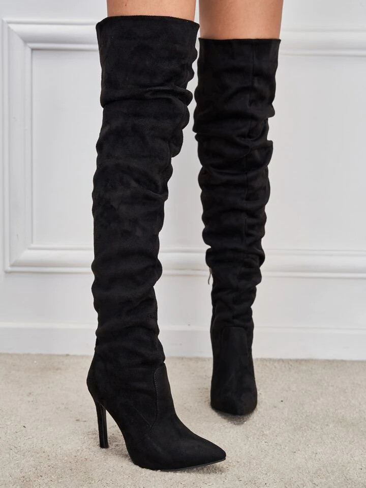Suedette Stiletto Heeled Slouchy Boots | SHEIN