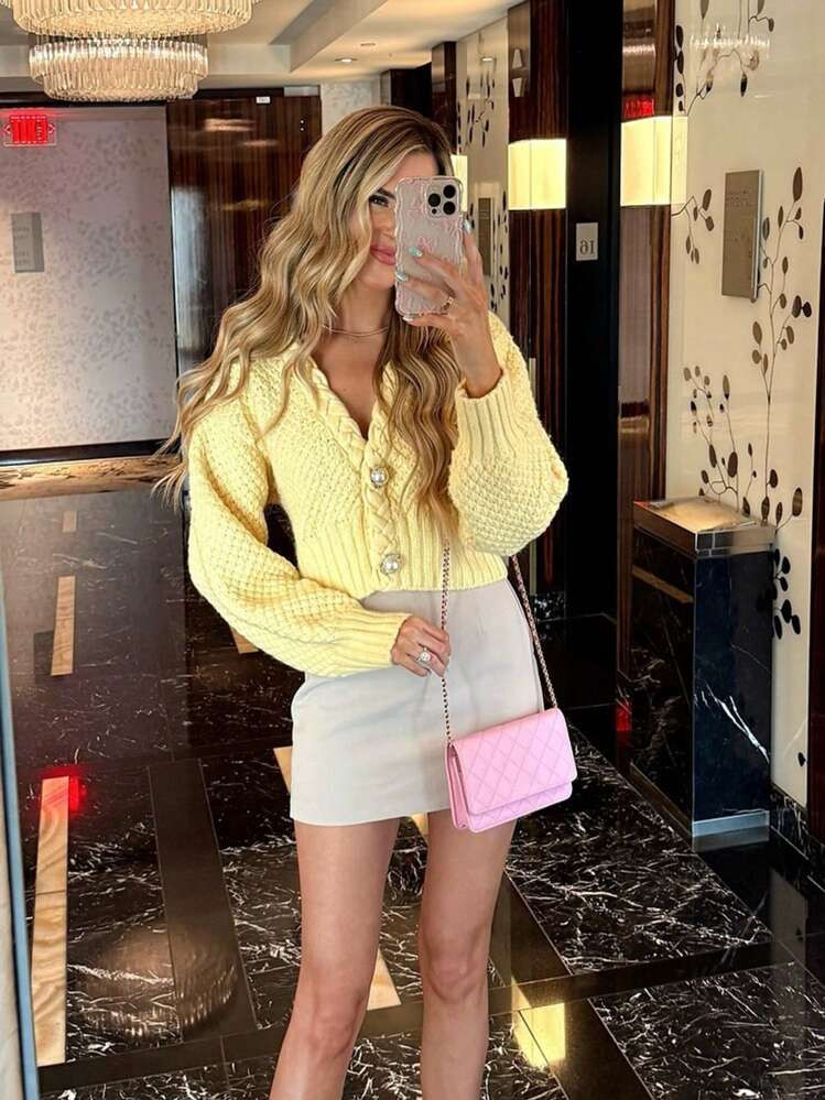 Butter yellow Cardigan | SHEIN