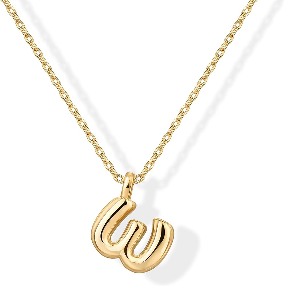 PAVOI 14K Gold Plated Dainty Chunky Bubble Initial Letter Pendant Necklace for Women | Alphabet L... | Amazon (US)