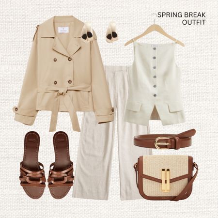 From brunch dates to beachside strolls, this spring break ensemble has you covered in style. This spring holiday look can be worn for various occasions during the day. Dressed up or down!

‼️Don’t forget to tap 🖤 to add this post to your favorites folder below and come back later to shop

Make sure to check out the size reviews/guides to pick the right size

Spring break style, casual outfit, linen trousers, tan sandals, tan raffia bag demellier, strappy waistcoat, short trench coat, spring break fashion, resort wear, city trip outfit, vacation attire, warm weather outfit ideas, holiday getaway

#LTKSeasonal #LTKstyletip #LTKeurope
