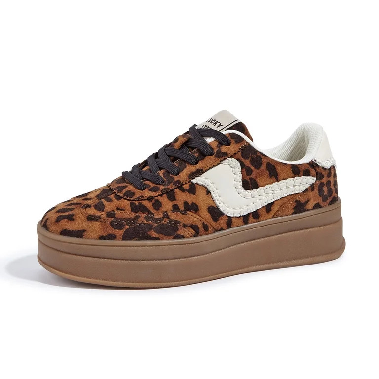 LUCKY STEP Womens Platform Fashion Sneakers Thick Sole Suede Faux Leather Casual Shoes,Brown&Leop... | Walmart (US)