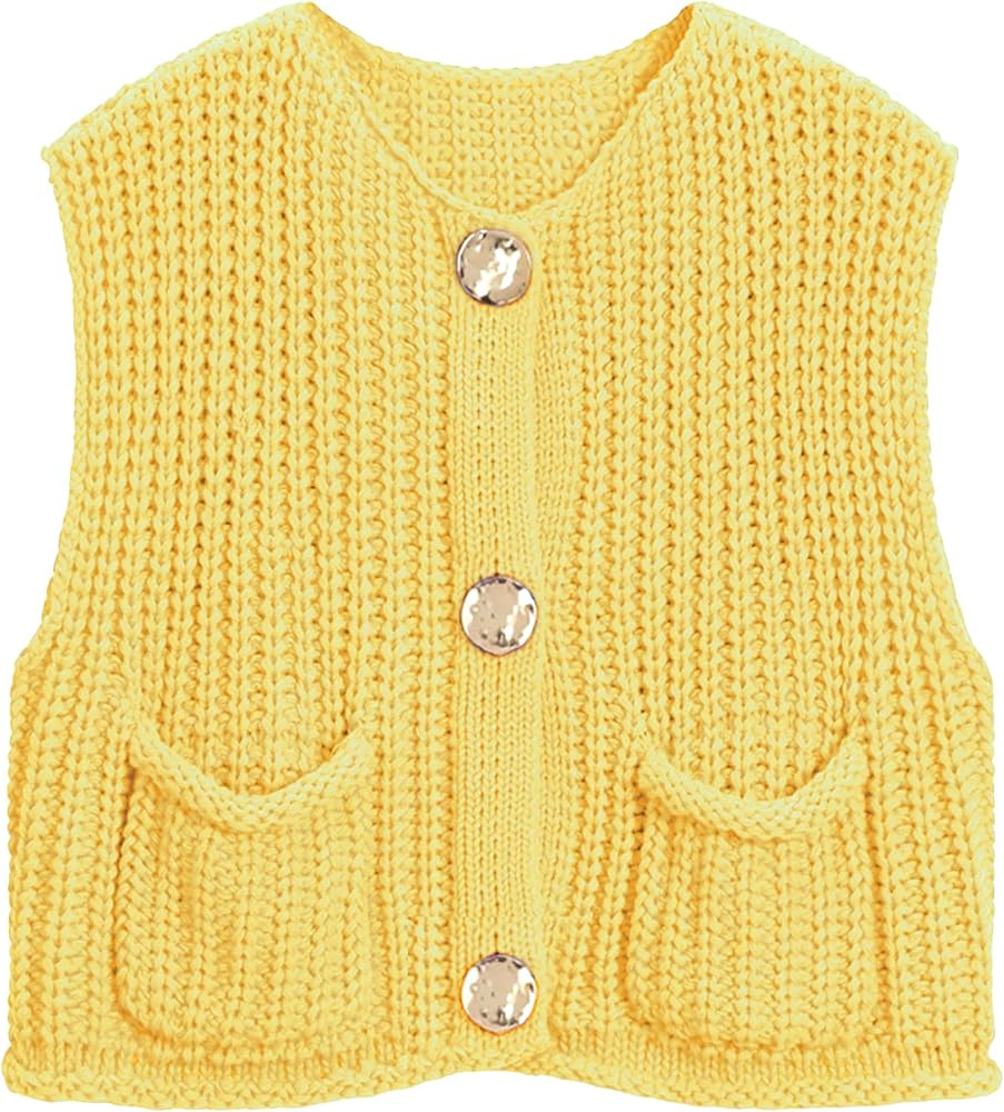 Women's Sleeveless Chunky Knit Top Casual Cropped Button Down Sweater Vest Open Front Cardigan wi... | Amazon (US)