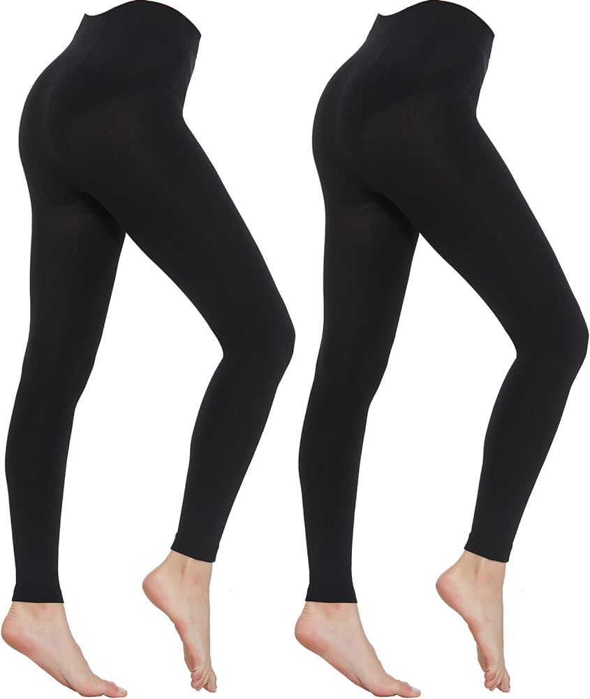 MANZI Women's 2 Pairs Super Opaque with Fleece Soft Black Tights Footless 400 Denier | Amazon (US)