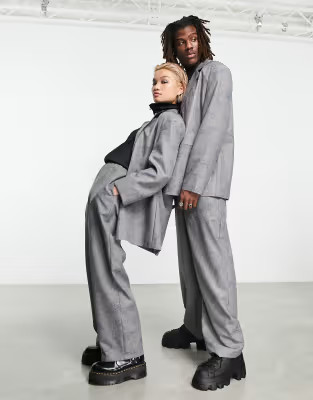 COLLUSION Unisex oversized blazer in light grey with blue print | ASOS (Global)