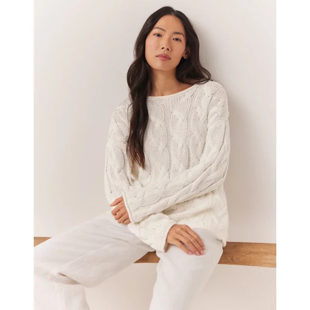 Cotton Cable Rolled Edge Jumper | The White Company (UK)