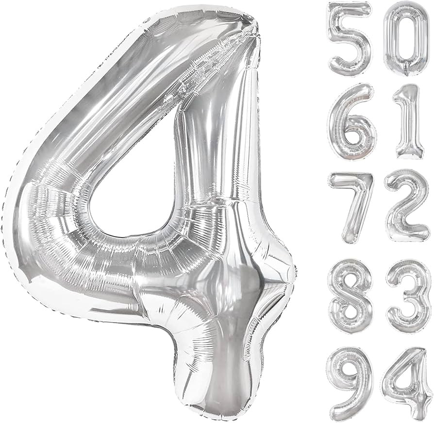 Silver 4 Balloon, Number Balloons 40 Inch, 4th Silver and Black Party Decorations, Four Large Num... | Amazon (US)