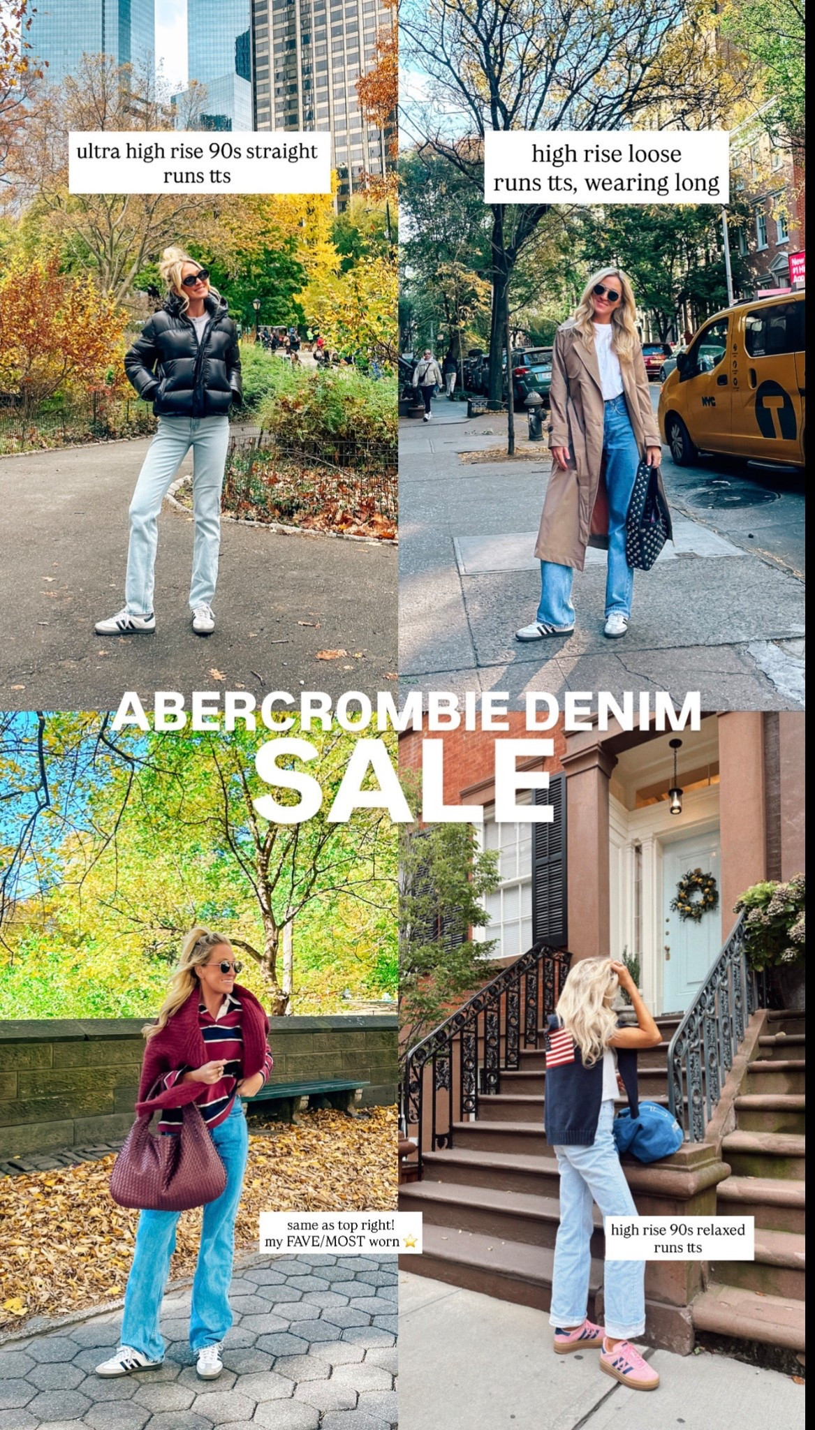 Abercrombie sale!!!! I wear size 24 in all of them, but the high rise loose I wear a LONG length and I’m 5’6”! Use code: DENIMAF for an extra 15% off the already marked down sale price!!! 

#LTKSaleAlert #LTKootd #LTKgrwm