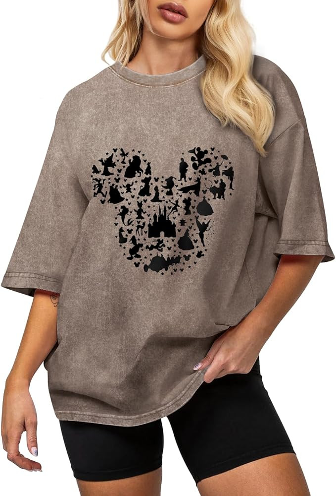 Flafens Oversized Acid Wash Vintage T Shirts for Women - Graphic Tees Womens Retro Cotton Cute Co... | Amazon (US)